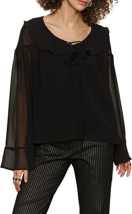 Sanctuary Secret Lover Ruffle Top in Black at Nordstrom, Size X-Large