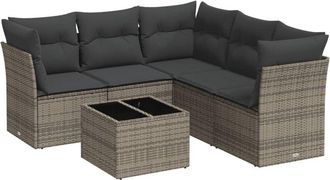 vidaXL Vidaxl - Set De Muebles De Jard&iacute;n 6 Pzas Y Cojines Rat&aacute;n Sint&eacute;tico Gris