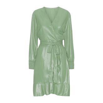 Americandreams Milly LS Shimmer Wrap Dress - Dames - Wikkelkleedje - Groen - M - Polyester - Kleedjes