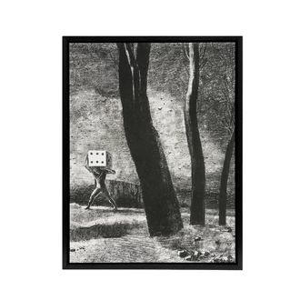 Artery8 The Gambler Charcoal Painting Redon Black Framed Canvas Wall Art in Grey | Size: W24 x H32