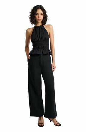 Onia Air Linen Smocked Halter Top in Black at Nordstrom, Size Xx-Large