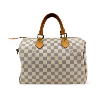 Louis Vuitton Speedy Bandouliere Damier White Canvas Handbag (Pre-Owned)