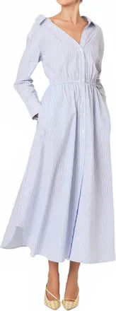 Rosie Assoulin Falling Off The Shoulder Dress In Shirting Blue Stripe