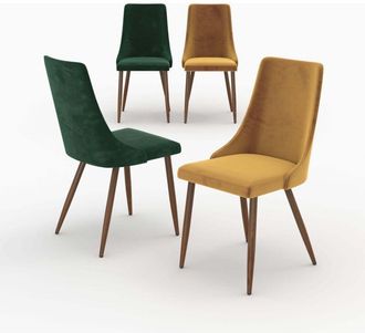 Rendez-Vous D&eacute;co Pack De 4 Sillas De Terciopelo Amarillo Y Verde - Vinni
