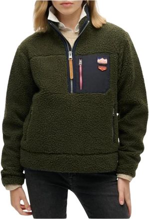 Superdry Gebreide trui met rits en zakken aan de voorkant - Dames - Zomerjassen - Groen - M - Polyester - Jassen