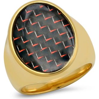 Steeltime Mens 18K Gold Plated Stainless Steel Resin Signet Ring at Nordstrom Rack, Size 10