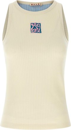 Marni Beige Logo patch tank top
