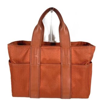 Herm&egrave;s Orange Cotton Handbag Tote Bag (Pre-Owned)