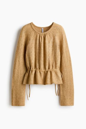 H&M Peplumshirt in Pointellestrick - Beige