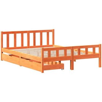 vidaXL Cama Sin Colch&oacute;n Madera Maciza Pino Marr&oacute;n Cera 150x200 Cm Vidaxl