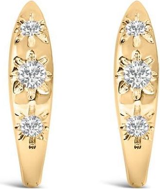 House of Brilliance 10K Gold 1/5 Cttw Lab Grown Diamond Three Stone Huggie Hoop Earrings in Yellow at Nordstrom