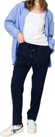 Skylar Rose Beaded Drawstring Pinstripe Elastic Waist Pants In Navy