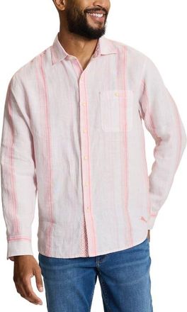 Tommy Bahama San Lucas Long Sleeve Striped Linen Shirt in Spiced Crimson at Nordstrom, Size Xxx-Large