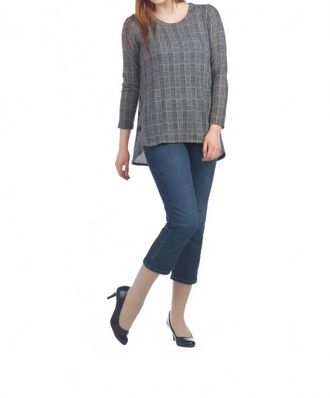 Papillon Plaid Long Sleeve Tunic With Button Detail In Grey