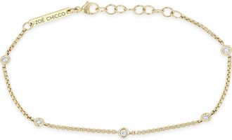 Zo&euml; Chicco 14K Gold Floating Diamond Extra Small Box Chain Station Bracelet in 14K Yellow Gold at Nordstrom, Size 7