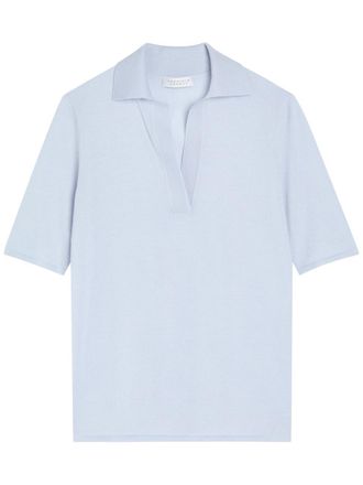 Gabriela Hearst Caius Open Collar Cashmere and Silk-blend Polo top - Light Blue - XS (UK6 / XS)