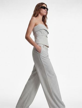 Koton Striped Strapless Belted Top in Grey Stripe at Nordstrom, Size 10