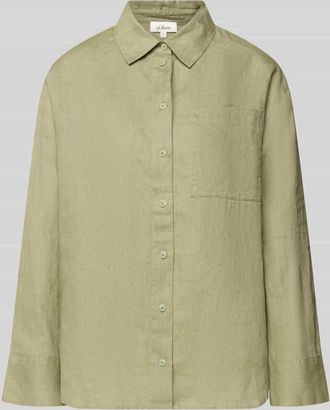 s.Oliver Red Label Regular Fit Hemdbluse aus reinem Leinen in Khaki, Gr&ouml;&szlig;e 34