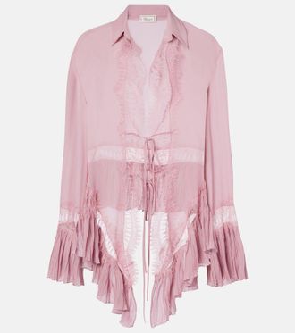 Blumarine Lace-trimmed sheer georgette shirt