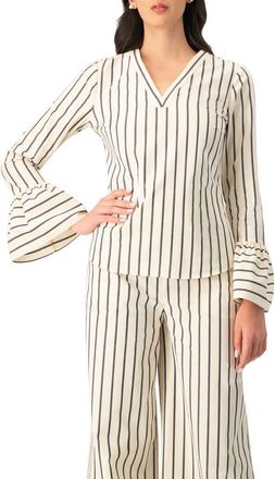 Ivonne Striped V-Neck Oversized Shirt in Natural at Nordstrom, Size 10