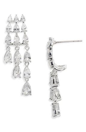 Nordstrom Cubic Zirconia Cascading Pear Chandelier Earrings in Clear- Silver at Nordstrom Rack