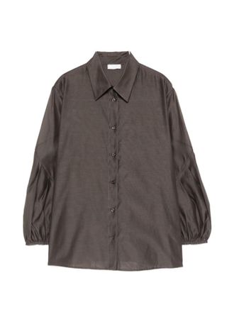 PESERICO Brown Solid Shirt Collar Top
