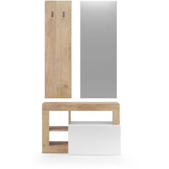Calicosy Calicosy - Set 3 Piezas Con Mueble Peque&ntilde;o, Perchero De Pared Y Espejo Hamburg - H165 Cm
