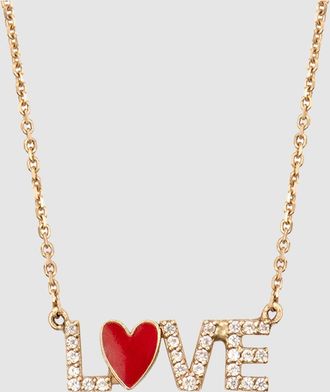 Feidt Paris Collier Love Pavé Saphirs Blancs Coeur Émail Rouge 14 Carats Or Jaune