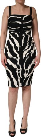 Dolce & Gabbana Black White Zebra Print CadyCalf Length Womens Dress (Pre-Owned)