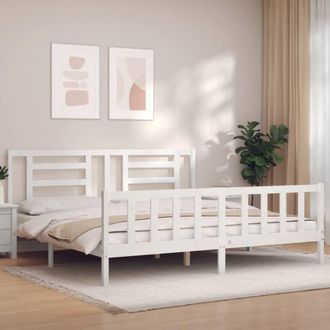 Berkfield Home Bed Frame with Headboard White Super King Size Solid Wood