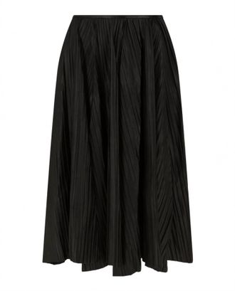 Ferragamo Womens Leather Pleated Midi Skirt In Black