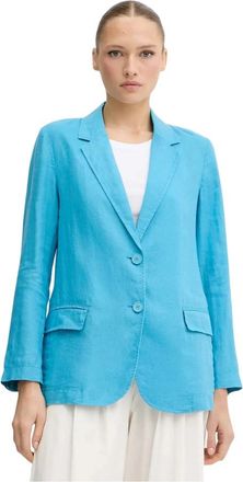 Benetton Linnen Blazer - Dames - Blazers - Blauw - S - Linnen - Jassen