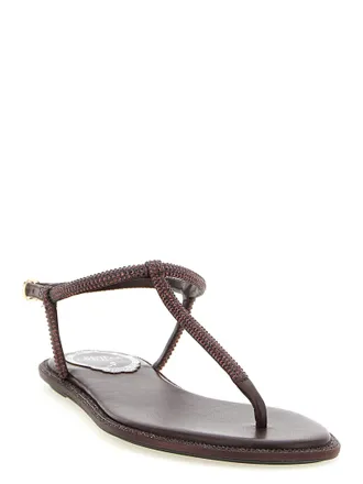 Rene Caovilla Womens Brown Viscose Flat Sandals