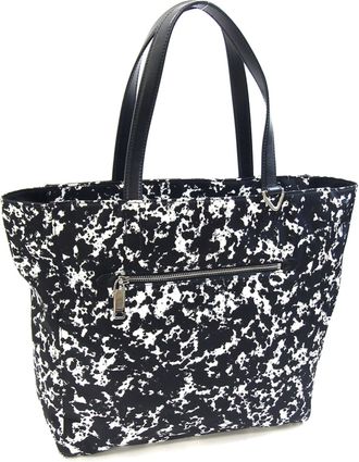 Bally Black White Nylon Canvas Leather Tote Bag (Pre-Owned)