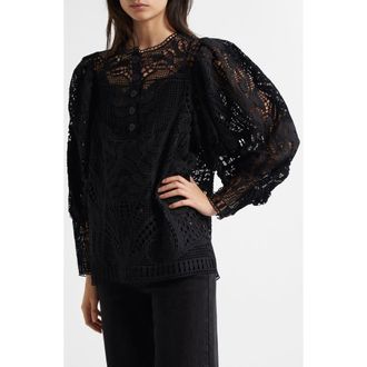Farm Rio Guipure Lace Top in Black at Nordstrom Rack, Size Small