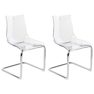 Beliani Conjunto De 2 Sillas De Comedor Moderno Asiento Cantilever De Pl&aacute;stico Transparente Marshall