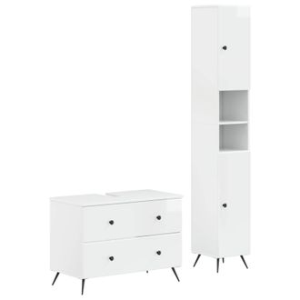 vidaXL Juego De Gabinete De Ba&ntilde;o De 2 Piezas Breda Blanco Brillante Vidaxl