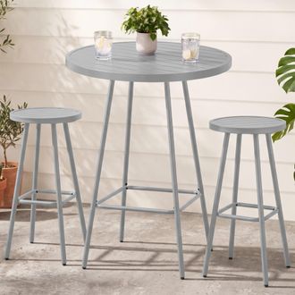 Best Choice Products 3-Piece Steel Patio Bar Height Round Bistro Set w/ Backless Stools, Slatted Design