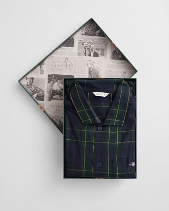 GANT Mens Flannel Check Pyjama Set Gift Box Set in Dark Blue Cotton - Size Large