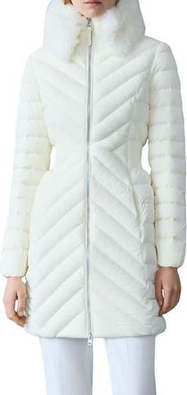Mackage Water Repellent Chevron Quilted Down Coat with Removable Genuine Shearling Collar in Cream at Nordstrom, Size Xx-Small