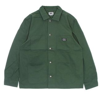 Obey Light Jackets, male, Green, XL, Summer Workwear Jacket with Collar Buttons