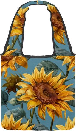 Generic Retro Flower Sunflower Reversible Canvas Shoulder Tote - Double-Sided Print, 12oz Cotton, 27cm Drop, Fold-Flat Bag for Travel, Shopping, Street Outing