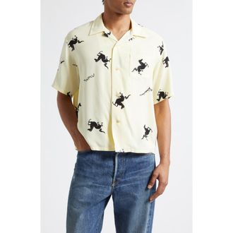 Visvim Crosby Horse Print Camp Shirt in Yellow at Nordstrom, Size 2