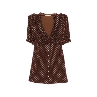 Alessandra Rich Short Dresses, female, Brown, Size: 2XS Ruffled Polka-dot Mini Dress