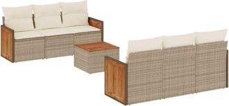 vidaXL Vidaxl - Set Sof&aacute;s De Jard&iacute;n 7 Piezas Y Cojines Rat&aacute;n Sint&eacute;tico Beige