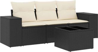 vidaXL Juego De Sof&aacute;s Jard&iacute;n 4 Pzas Con Cojines Rat&aacute;n Sint&eacute;tico Negro Vidaxl