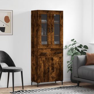 vidaXL Aparador Alto Madera Contrachapada Roble Ahumado 69,5x34x180 Cm Vidaxl