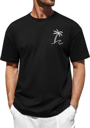 Heekpek Mens T Shirt Cotton T-Shirts for Men Short Sleeve Tops Crew Neck Graphic Printed Tee, C Black, M