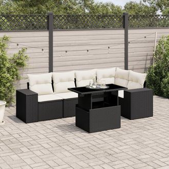 vidaXL Set De Sof&aacute;s De Jard&iacute;n 6 Piezas Y Cojines Rat&aacute;n Sint&eacute;tico Negro Vidaxl