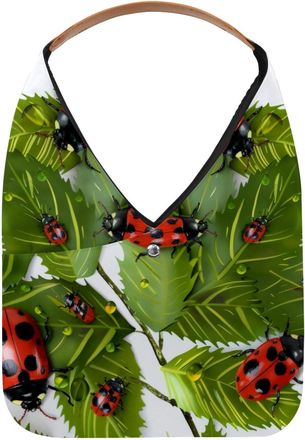 Generic Beetle Ladybug Leaves Pattern Reusable Lightweight Grocery Bags - Foldable Into Compact Pouch, Washable & Sturdy, Multipurpose for Shopping and Travel